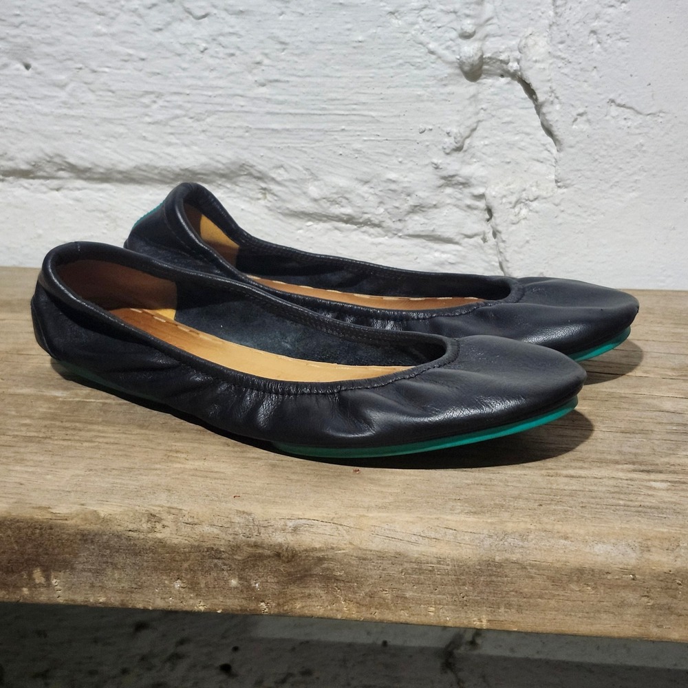 Tieks by Gavrieli Matte Black Leather Ballet Flats Teal Sole Women Size 9 Travel